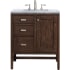James Martin Vanities Addison 30" Free Standing Single Basin Hardwood Vanity Set with 1-3/16" Carrara White Marble Top, and Electrical Outlet Mid Century Acacia