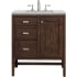 James Martin Vanities Addison 30" Free Standing Single Basin Hardwood Vanity Set with 1-3/16" Eternal Jasmine Pearl Quartz Top, and Electrical Outlet Mid Century Acacia