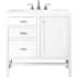 James Martin Vanities Addison 36" Free Standing Single Basin Hardwood Vanity Set with 1-3/16" Arctic Fall Solid Surface Top, and Electrical Outlet Glossy White