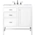 James Martin Vanities Addison 36" Free Standing Single Basin Hardwood Vanity Set with 1-3/16" Carrara White Marble Top, and Electrical Outlet Glossy White