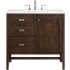 James Martin Vanities Addison 36" Free Standing Single Basin Hardwood Vanity Set with 1-3/16" Carrara White Marble Top, and Electrical Outlet Mid Century Acacia