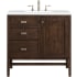 James Martin Vanities Addison 36" Free Standing Single Basin Hardwood Vanity Set with 1-3/16" Eternal Jasmine Pearl Quartz Top, and Electrical Outlet Mid Century Acacia