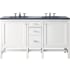 James Martin Vanities Addison 60" Free Standing Double Basin Hardwood Vanity Set with 1-3/16" Charcoal Soapstone Quartz Top, and Electrical Outlet Glossy White
