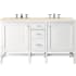 James Martin Vanities Addison 60" Free Standing Double Basin Hardwood Vanity Set with 1-3/16" Eternal Marfil Quartz Top, and Electrical Outlet Glossy White