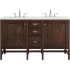 James Martin Vanities Addison 60" Free Standing Double Basin Hardwood Vanity Set with 1-3/16" Eternal Jasmine Pearl Quartz Top, and Electrical Outlet Mid Century Acacia