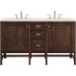 James Martin Vanities Addison 60" Free Standing Double Basin Hardwood Vanity Set with 1-3/16" Eternal Marfil Quartz Top, and Electrical Outlet Mid Century Acacia