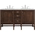 James Martin Vanities Addison 60" Free Standing Double Basin Poplar Vanity Set with 3 cm Ethereal Noctis Quartz Vanity Top, Rectangular Sinks, USB Port and Electrical Outlet Mid Century Acacia