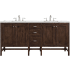 James Martin Vanities Addison 72" Free Standing Double Basin Poplar Vanity Set with 3 cm Ethereal Noctis Quartz Vanity Top, Rectangular Sinks, USB Port and Electrical Outlet Mid Century Acacia