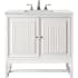 James Martin Vanities Athens 30" Wall Mounted and Free Standing Single Basin Poplar Vanity Set with 3 cm Ethereal Noctis Quartz Vanity Top, Rectangular Sink, USB Port and Electrical Outlet Glossy White