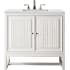 James Martin Vanities Athens 36" Wall Mounted and Free Standing Single Basin Poplar Vanity Set with 3 cm Ethereal Noctis Quartz Vanity Top, Rectangular Sink, USB Port and Electrical Outlet Glossy White