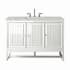 James Martin Vanities Athens 48" Single Basin Poplar Wood Vanity Set with 3cm Victorian Silver Silestone Quartz Vanity Top, Rectangular Sink, USB Port and Outlet Glossy White