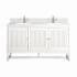 James Martin Vanities Athens 60" Double Basin Poplar Wood Vanity Set with 3cm White Zeus Silestone Quartz Vanity Top, Backsplash, Rectangular Sinks, USB Port and Outlet Glossy White