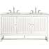 James Martin Vanities Athens 60" Wall Mounted and Free Standing Double Basin Poplar Vanity Set with 3 cm Ethereal Noctis Quartz Vanity Top, Rectangular Sinks, USB Port and Electrical Outlet Glossy White