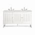 James Martin Vanities Athens 60" Double Basin Poplar Wood Vanity Set with 3cm Lime Delight Silestone Quartz Vanity Top, Rectangular Sinks, USB Port and Electrical Outlet Glossy White