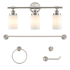 JONATHAN Y Lighting Egan 3 Light 23" Wide LED Vanity Light Set with Towel Bar, Towel Ring, Robe Hook, and Toilet Paper Holder Brushed Nickel