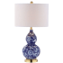 JONATHAN Y Lighting Lee Single Light 27" Tall LED Vase Table Lamp with Hardback Cotton Shade Blue / White