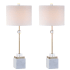 JONATHAN Y Lighting Dawson Single Light 30" Tall LED Table Lamp with Hardback Cotton Shade - Set of 2 Brass