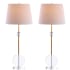 JONATHAN Y Lighting Spencer Single Light 34" Tall LED Table Lamp with Hardback Cotton Shade - Set of 2 Brass