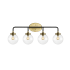 JONATHAN Y Lighting Caleb 4 Light 31" Wide LED Vanity Light with Clear Glass Shades Brass Gold / Black