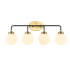 JONATHAN Y Lighting Caleb 4 Light 31" Wide LED Vanity Light with Frosted Glass Shades Brass Gold / Black