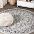 JONATHAN Y Lighting Santa Monica 5-1/4' x 5-1/4' Polypropylene Botanical, Traditional, and Vintage Indoor/Outdoor Area Rug Gray / Black