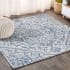 JONATHAN Y Lighting Santa Monica 4' x 4' Polypropylene Border, Botanical, and Traditional Indoor/Outdoor Square Area Rug Navy / Gray
