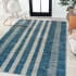 JONATHAN Y Lighting Washable 7-3/4' x 10' Polypropylene Striped Indoor Rectangular Area Rug Blue / Cream