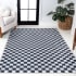 JONATHAN Y Lighting Washable 5-1/4' x 7-1/2' Chenille Geometric, Plaid, and Traditional Indoor Rectangular Area Rug Dark Blue / White