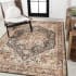 JONATHAN Y Lighting Washable 5-1/4' x 7-1/2' Chenille Border and Botanical Indoor Rectangular Area Rug Black / Terra