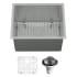 Karran USA Elite 23" Undermount Single Basin Stainless Steel Kitchen Sink with Basin Rack and Basket Strainer Satin Brushed
