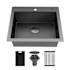 Karran USA Matrix 25" Drop In Single Basin Stainless Steel Kitchen Sink with Basket Strainer and Cutting Board Gunmetal Grey