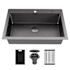 Karran USA Matrix 33" Drop In Single Basin Stainless Steel Kitchen Sink with Basket Strainer and Cutting Board Gunmetal Grey