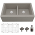 Karran USA Quartz QA 34" Farmhouse Double Basin Quartz Composite Kitchen Sink with Basin Rack and Basket Strainer Concrete