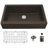 Karran USA Quartz QAR 34" Farmhouse Single Basin Quartz Composite Kitchen Sink with Basin Rack and Basket Strainer Brown