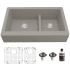 Karran USA Quartz QAR 34" Farmhouse Double Basin Quartz Composite Kitchen Sink with Basin Rack and Basket Strainer Concrete