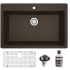 Karran USA Quartz QT 33" Drop In Single Basin Quartz Composite Kitchen Sink with Basin Rack and Basket Strainer Brown