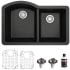 Karran USA Quartz QU 32" Undermount Double Basin Quartz Composite Kitchen Sink with Basin Rack and Basket Strainer Black