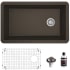 Karran USA Quartz QU 31-3/4" Undermount Single Basin Quartz Composite Kitchen Sink with Basin Rack and Basket Strainer Brown