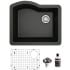 Karran USA Quartz QU 24" Undermount Single Basin Quartz Composite Kitchen Sink with Basin Rack and Basket Strainer Black