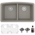 Karran USA Quartz QU 32" Undermount Double Basin Quartz Composite Kitchen Sink with Basin Rack and Basket Strainer Concrete