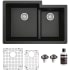 Karran USA Quartz QU 32" Undermount Double Basin Quartz Composite Kitchen Sink with Basin Rack and Basket Strainer Black