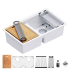 Karran USA 32-1/2" Undermount Double Basin Quartz Composite Kitchen Sink with Basin Rack, Basket Strainer, Colander and Cutting Board White