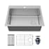 Karran USA Fusion 28" Drop In Single Basin Stainless Steel Kitchen Sink with Basin Rack and Basket Strainer Satin Brushed