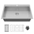 Karran USA Fusion 33" Drop In Single Basin Stainless Steel Kitchen Sink with Centerset Drain, Basin Rack and Basket Strainer Satin Brushed
