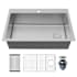 Karran USA Fusion 33" Drop In Single Basin Stainless Steel Kitchen Sink with Basin Rack and Basket Strainer Satin Brushed