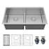 Karran USA Fusion 33" Undermount Double Basin Stainless Steel Kitchen Sink with Basin Rack and Basket Strainer Satin Brushed
