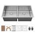 Karran USA Fusion 33" Undermount Double Basin Stainless Steel Kitchen Sink with Basin Rack, Basket Strainer and Cutting Board Satin Brushed