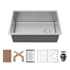 Karran USA Fusion 27" Undermount Single Basin Stainless Steel Kitchen Sink with Basin Rack, Basket Strainer and Cutting Board Satin Brushed