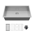 Karran USA Fusion 30-1/2" Undermount Single Basin Stainless Steel Kitchen Sink with Basin Rack and Basket Strainer Satin Brushed