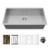 Karran USA Fusion 33" Undermount Single Basin Stainless Steel Kitchen Sink with Centerset Drain, Basin Rack, Basket Strainer and Cutting Board Satin Brushed